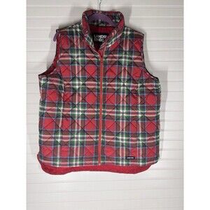 Lands' End FeatherFree Repreve Puffer Vest Womens Sz XL Red Green Plaid $60
